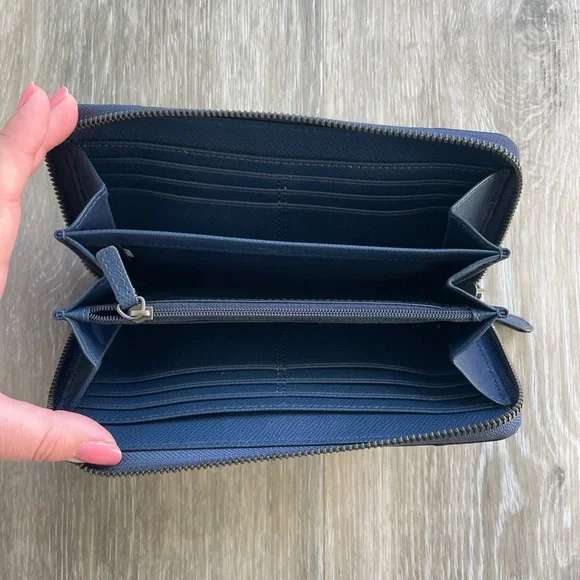 Coach Mickie Blue Metallic Leather Accordion Wallet - Picture 4 of 5